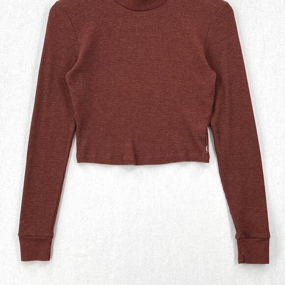 ARITZIA TNA Thermal Mockneck Womens Medium Brown Long Sleeve Cropped Pullover - Picture 5 of 12